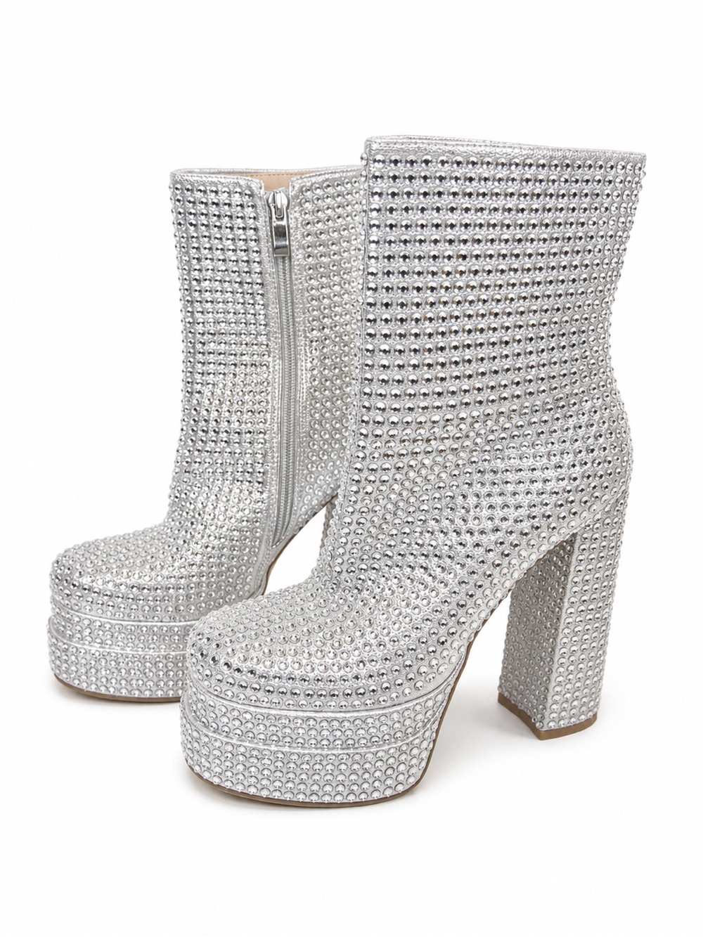 Silver Embellished Platform Ankle Boots